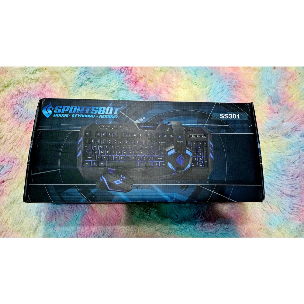 SportsBot SS301-BLU.V2 Blue LED Gaming Over-Ear Headset, Keyboard & Mouse Combo